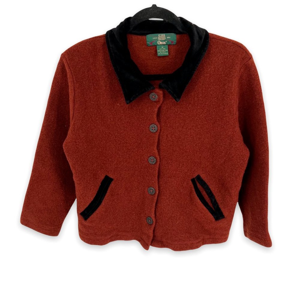 Vintage Orvis Artsy Button Corduroy Collar 100% Wool Jacket Womens M Dark Orange